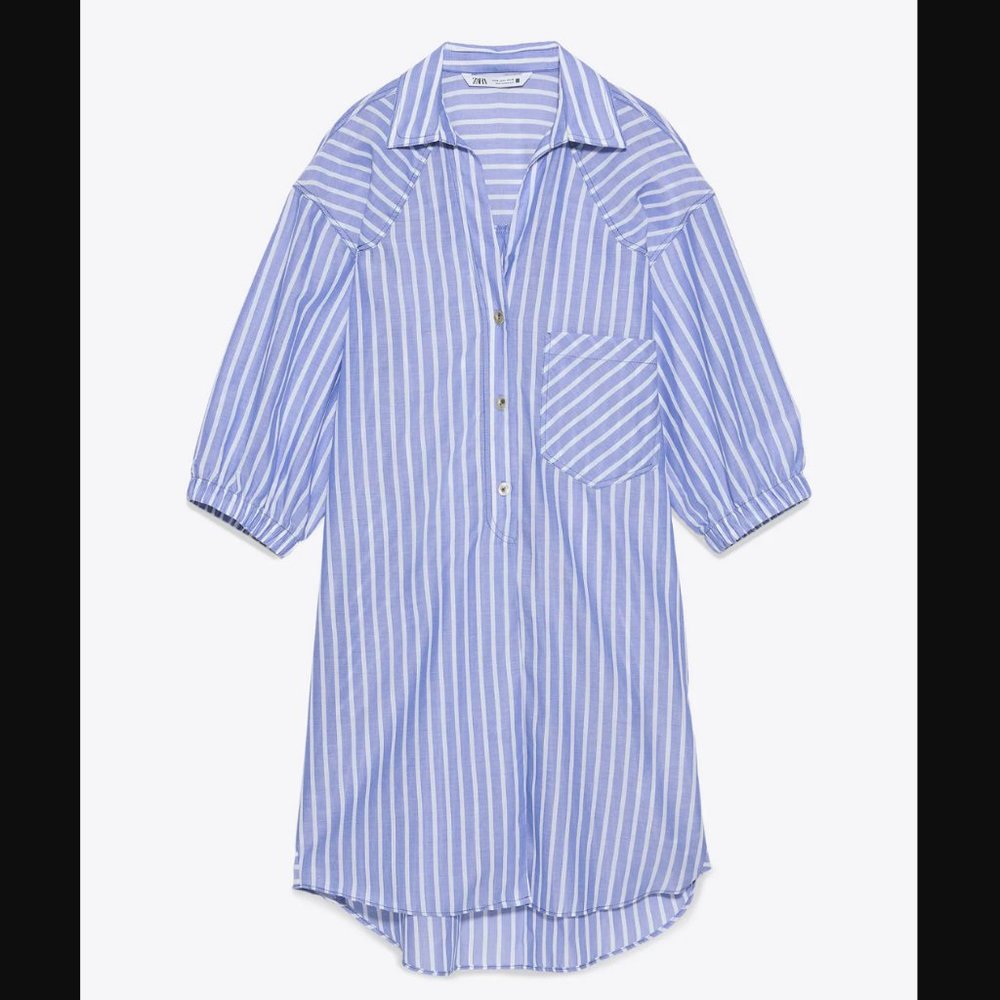 🔥SALE🔥New Zara STRIPED SHIRT DRESS Blue White